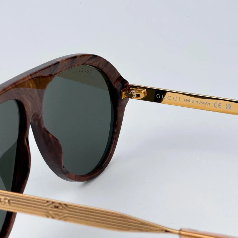 Gucci Men BRAND NEW Sunglasses Black Gold Havana Grey Aviator GG1515S 001